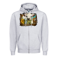 Heather Grey charolais heifer with western background Zipper Hoodie - LillyAllenDesigns