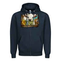Navy charolais heifer with western background Zipper Hoodie - LillyAllenDesigns