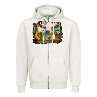 Oatmeal Heather charolais heifer with western background Zipper Hoodie - LillyAllenDesigns