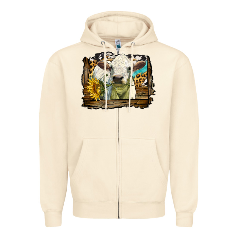 Charolais Heifer With Western Background Zipper Hoodie by LillyAllenDesigns | Teevron