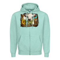 Seafoam charolais heifer with western background Zipper Hoodie - LillyAllenDesigns