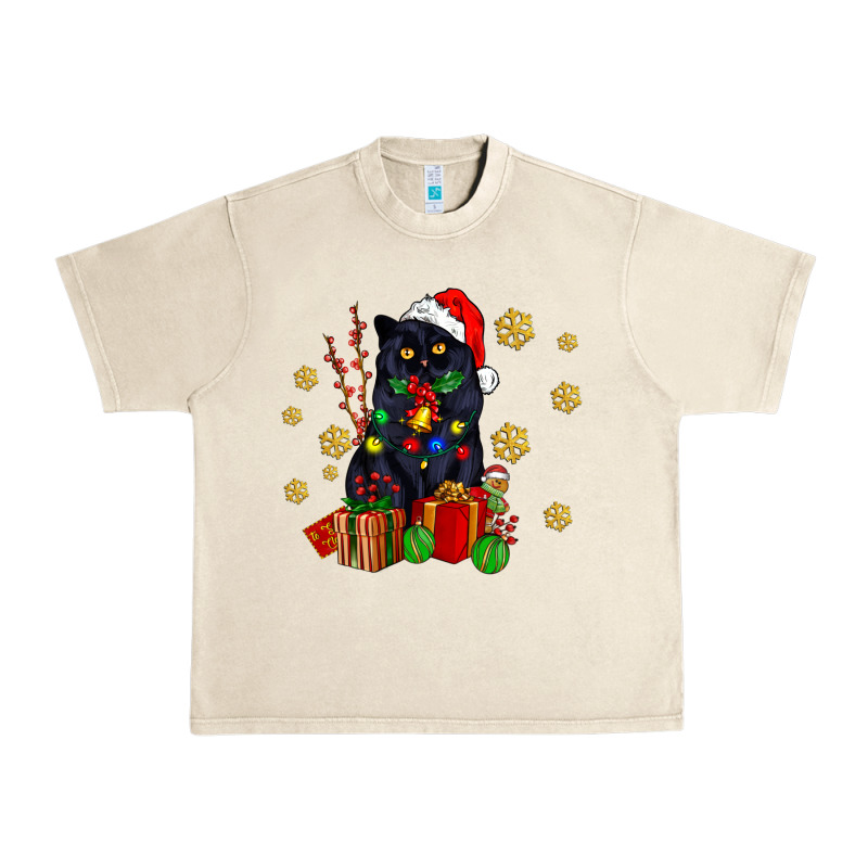 Black Cat Meowy Christmas Urban Heavy Tee by AdoDesignShop | Teevron