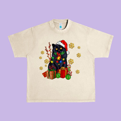 Black Cat Meowy Christmas Urban Heavy Tee Designed By Adodesignshop