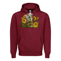 Burgundy charolais heifer with sunflowers Zipper Hoodie - LillyAllenDesigns