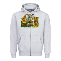 Heather Grey charolais heifer with sunflowers Zipper Hoodie - LillyAllenDesigns