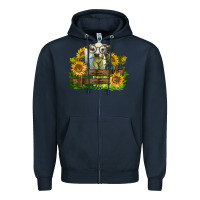 Navy charolais heifer with sunflowers Zipper Hoodie - LillyAllenDesigns
