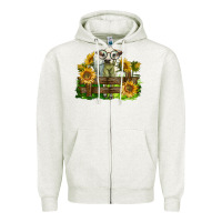 Oatmeal Heather charolais heifer with sunflowers Zipper Hoodie - LillyAllenDesigns