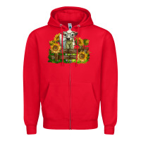 Red charolais heifer with sunflowers Zipper Hoodie - LillyAllenDesigns