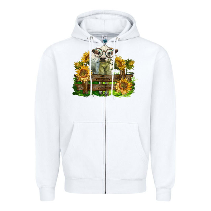 Charolais Heifer With Sunflowers Zipper Hoodie by LillyAllenDesigns | Teevron