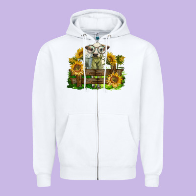Charolais Heifer With Sunflowers Zipper Hoodie Designed By Lillyallendesigns