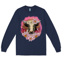Navy v.d lotus and cow Long Sleeve Tee - AdoDesignShop