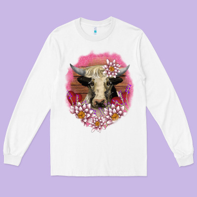 V.d Lotus And Cow Long Sleeve Tee Designed By Adodesignshop