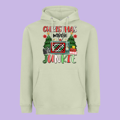 Christmas Movie Junkie Heavyweight Hoodie Designed By Maliassmallbusiness