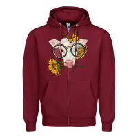 Burgundy charolais calf with sunflowers and butterfly Zipper Hoodie - LillyAllenDesigns