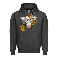 Charcoal Heather charolais calf with sunflowers and butterfly Zipper Hoodie - LillyAllenDesigns