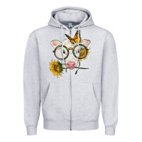 Heather Grey charolais calf with sunflowers and butterfly Zipper Hoodie - LillyAllenDesigns