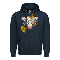 Navy charolais calf with sunflowers and butterfly Zipper Hoodie - LillyAllenDesigns