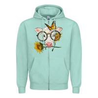 Seafoam charolais calf with sunflowers and butterfly Zipper Hoodie - LillyAllenDesigns