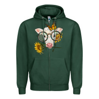 Sports Green charolais calf with sunflowers and butterfly Zipper Hoodie - LillyAllenDesigns
