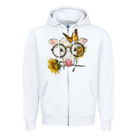 Charolais Calf With Sunflowers And Butterfly Zipper Hoodie | Teevron