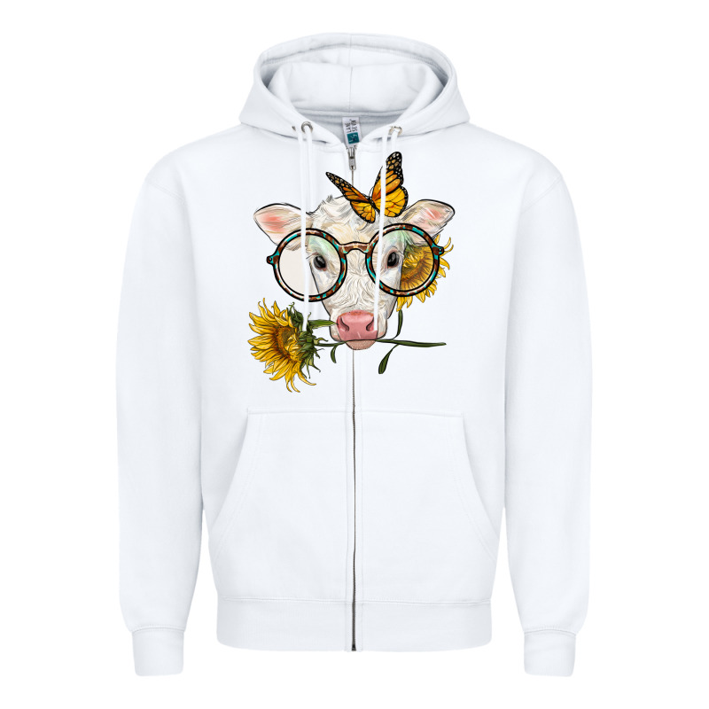 Charolais Calf With Sunflowers And Butterfly Zipper Hoodie by LillyAllenDesigns | Teevron
