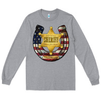 Heather Grey sheriff american flag Long Sleeve Tee - JahusDesignShop