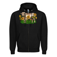 Black charolais bull with sunflowers Zipper Hoodie - LillyAllenDesigns
