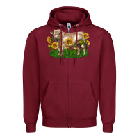 Burgundy charolais bull with sunflowers Zipper Hoodie - LillyAllenDesigns