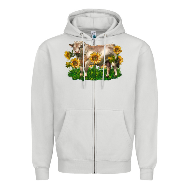 Charolais Bull With Sunflowers Zipper Hoodie by LillyAllenDesigns | Teevron