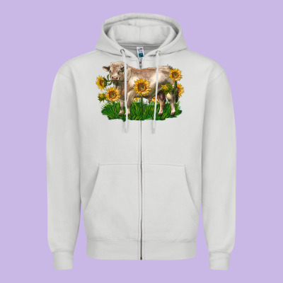 Charolais Bull With Sunflowers Zipper Hoodie Designed By Lillyallendesigns