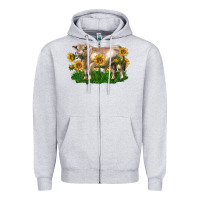 Heather Grey charolais bull with sunflowers Zipper Hoodie - LillyAllenDesigns