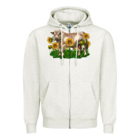 Oatmeal Heather charolais bull with sunflowers Zipper Hoodie - LillyAllenDesigns