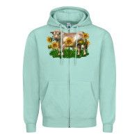 Seafoam charolais bull with sunflowers Zipper Hoodie - LillyAllenDesigns