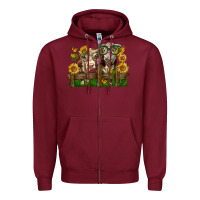 Burgundy hereford bull and heifer with sunflowers Zipper Hoodie - LillyAllenDesigns
