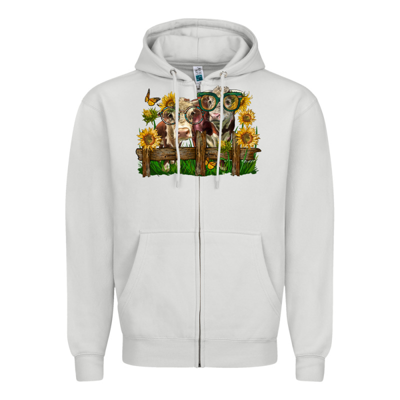Hereford Bull And Heifer With Sunflowers Zipper Hoodie by LillyAllenDesigns | Teevron