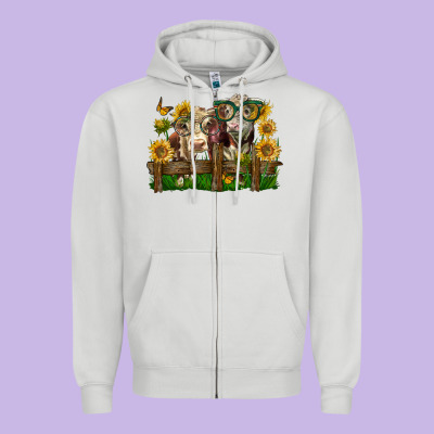 Hereford Bull And Heifer With Sunflowers Zipper Hoodie Designed By Lillyallendesigns