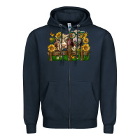 Navy hereford bull and heifer with sunflowers Zipper Hoodie - LillyAllenDesigns