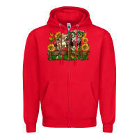 Red hereford bull and heifer with sunflowers Zipper Hoodie - LillyAllenDesigns