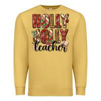 Antique Gold holly jolly teacher Premium Sweatshirt - MaliasSmallBusiness