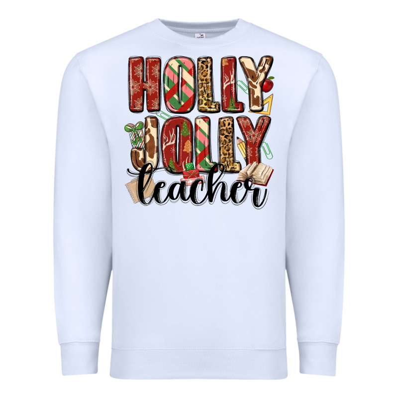 Holly Jolly Teacher Premium Sweatshirt by MaliasSmallBusiness | Teevron