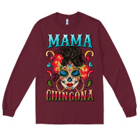 Burgundy mama chingona Long Sleeve Tee - BundleAndBundleShop