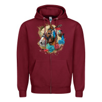 Burgundy haflinger horse floral Zipper Hoodie - LillyAllenDesigns