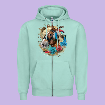Haflinger Horse Floral Zipper Hoodie Designed By Lillyallendesigns