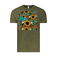 Vintage Olive sunflower cowhide mom seamless pattern Vintage Tee - HRA Design Shop