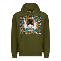 Army Green mom life messy bun western Premium Hoodie - Jasminsmagicworld