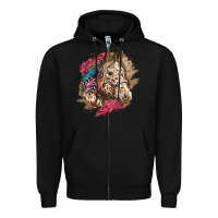 Black Floral Appaloosa Horse With Feathers Zipper Hoodie - LillyAllenDesigns