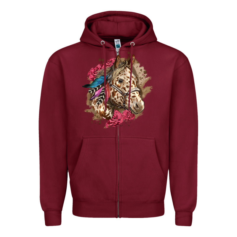 Floral Appaloosa Horse With Feathers Zipper Hoodie by LillyAllenDesigns | Teevron