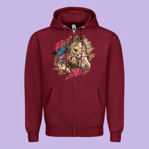 Floral Appaloosa Horse With Feathers Zipper Hoodie Designed By Lillyallendesigns