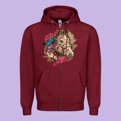 Floral Appaloosa Horse With Feathers Zipper Hoodie Designed By Lillyallendesigns