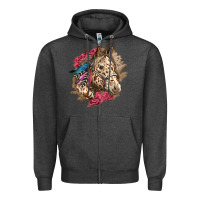 Charcoal Heather Floral Appaloosa Horse With Feathers Zipper Hoodie - LillyAllenDesigns